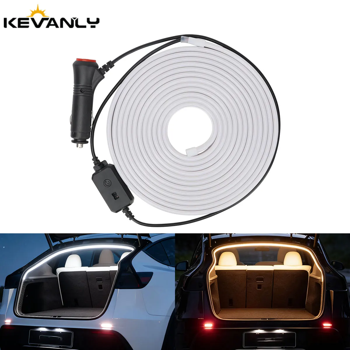 4.3M for Tesla Model 3/Y Trunk Lighting Ambient Light Interior Decoration LED with Cigarette Wireless Tailgate Light Strip 12V