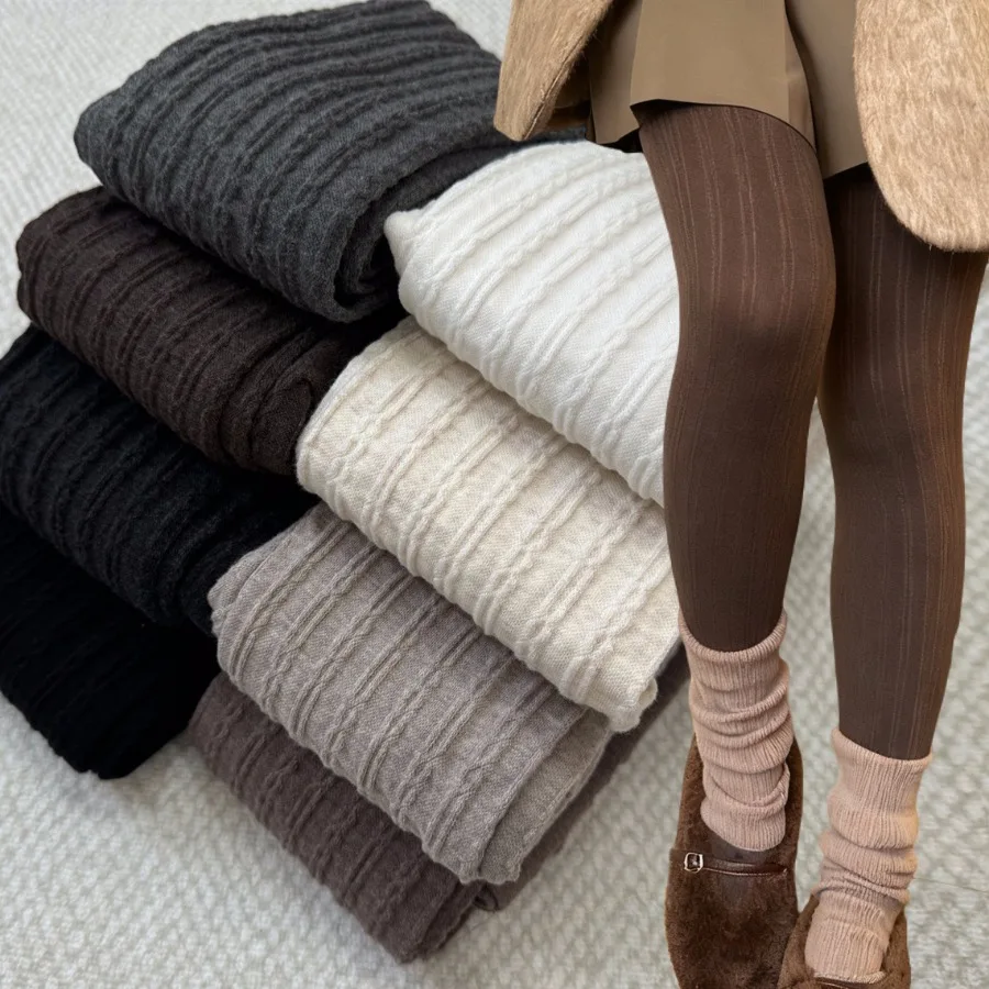 

Knitting Thermal Tights Women Girls Soft Cotton Blend Vertical Stripe Slimming Pantyhose Leggings Warm Stockings for Dresses