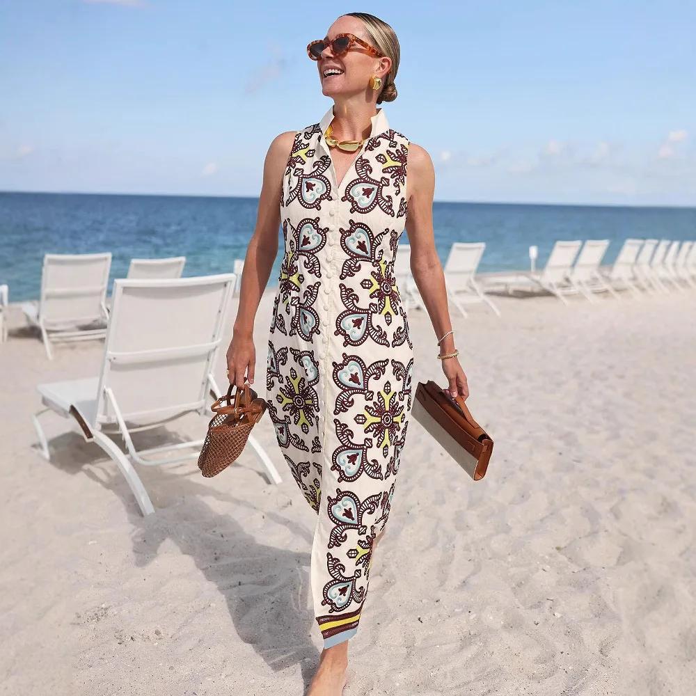 Faionable Svel Vest Dr Open Vest Sle Casual Leisure Print Midi Rok Lange Sve Opstaande Kraag Herfst Dames...