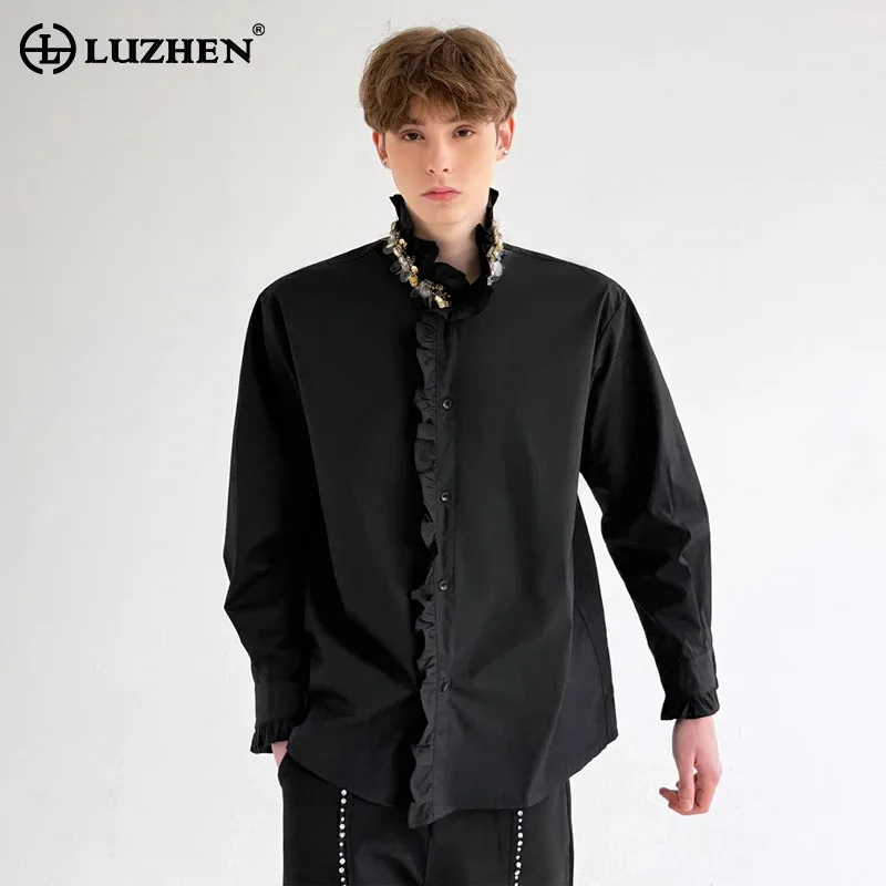 

LUZHEN Original Neck Patchwork Three-dimensional Long Sleeve Shirts Men's 2025 New Luxury Elegant Fashion Casual Clothes JY3183