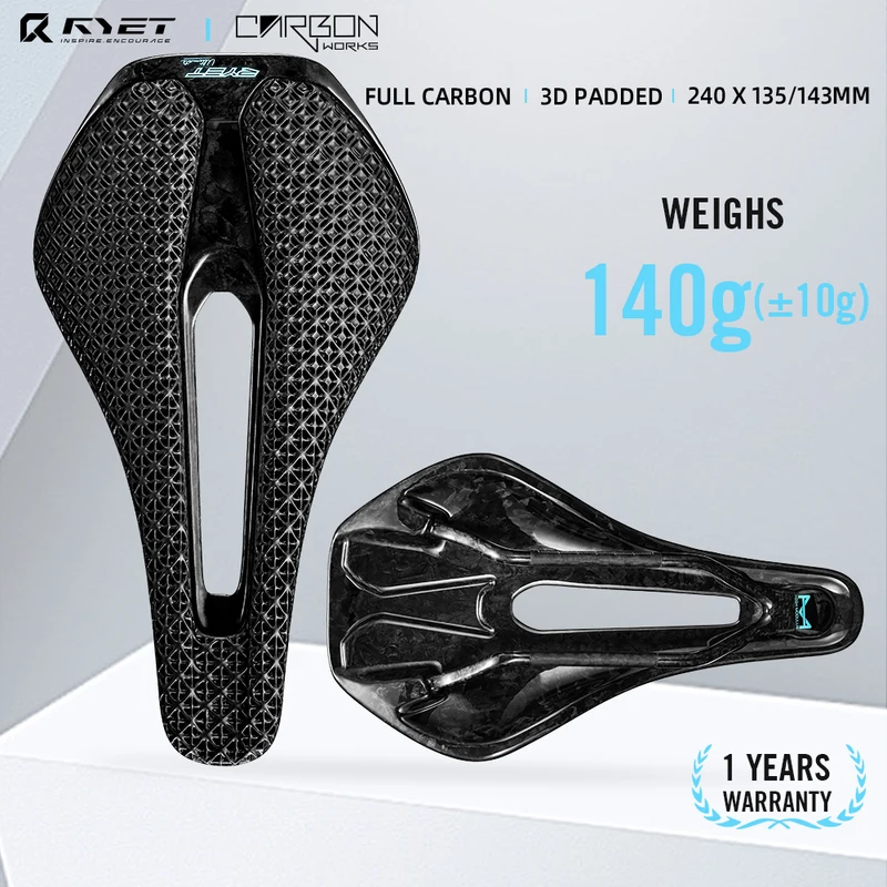 Assento de Bicicleta 3D Impresso RYET Full Carbon 143mm
