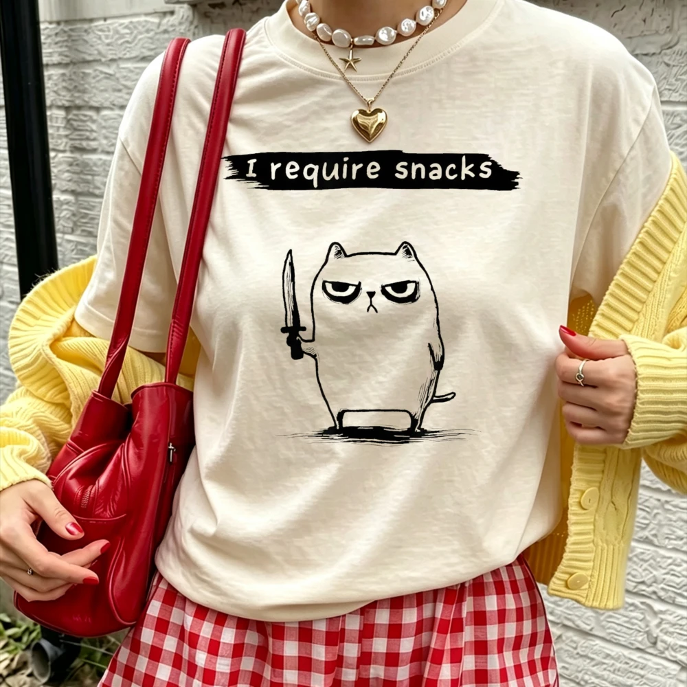 Require Snacks Grumpy Owl Funny Sketch Print Men Cotton T Shirt Humor Slogan Graphic Short Sleeve Unisex Daily Casual Loose Tees