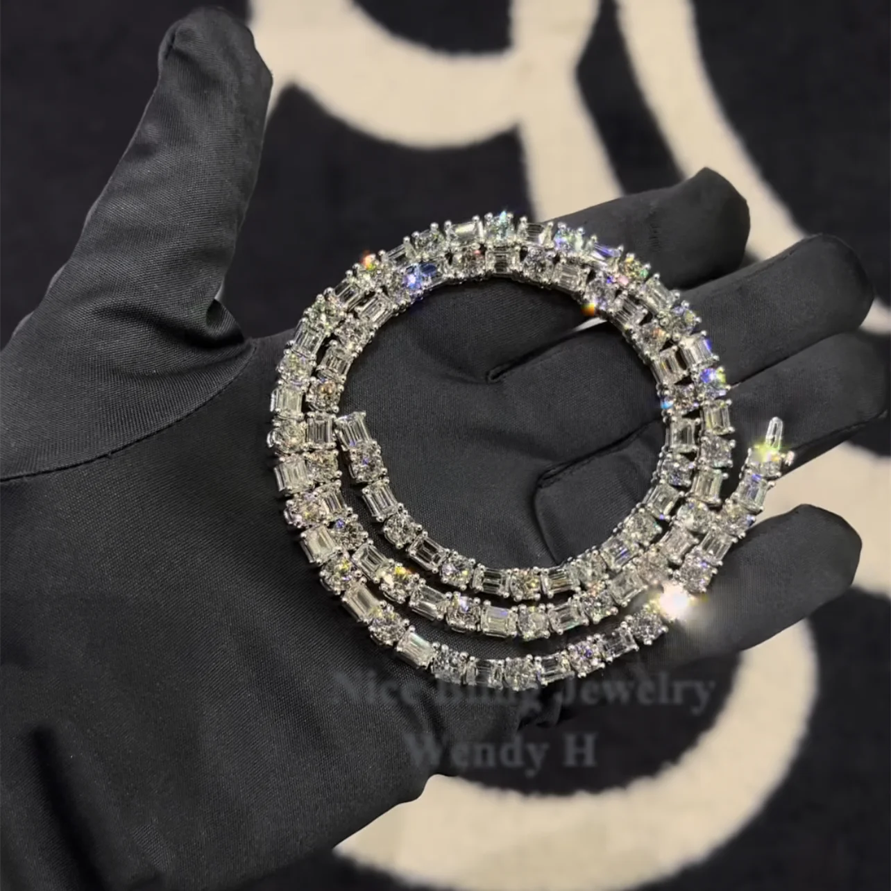 925 Real Sterling Silver 5mm Moissanite Tennis Chain F Color Vvs Baguette/emerald Diamond Necklace.