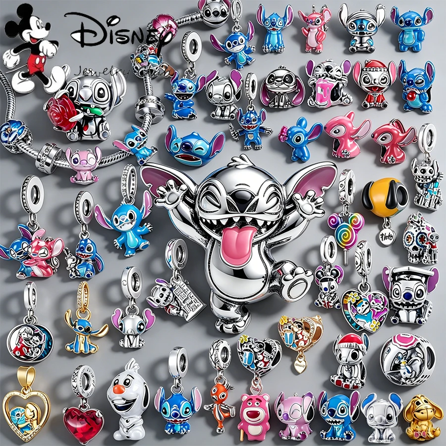 Nuevos Dijes de Stitch Compatibles con Pulseras Originales Europeas, Cuentas de Oro Rosa de Lilo & Stitch Angel, Cristales de CZ, Joyería DIY, Regalo para Mujeres y Niñas