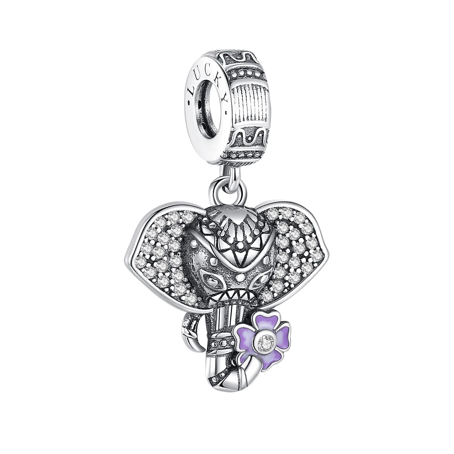 Abalorio de Plata de Ley 925 con elefante de circonio y elefante rosa, colgante Retro, compatible con pulsera Pandora, joyería neutra