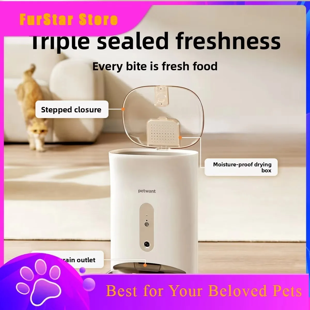 FurStarSmart Pet Feeder With Camera, WiFi Remote Auto Food Dispenser, 4.5L Pet Feeder For Cats Dogs