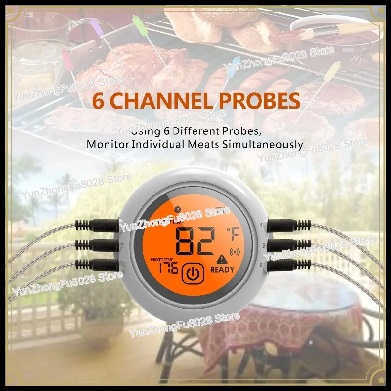 Wireless Bluetooth BBQ Thermometer For Meat Grill Barbecue Food Cooking Smoker Digital Thermometer Remote Range 100M  6 Probes