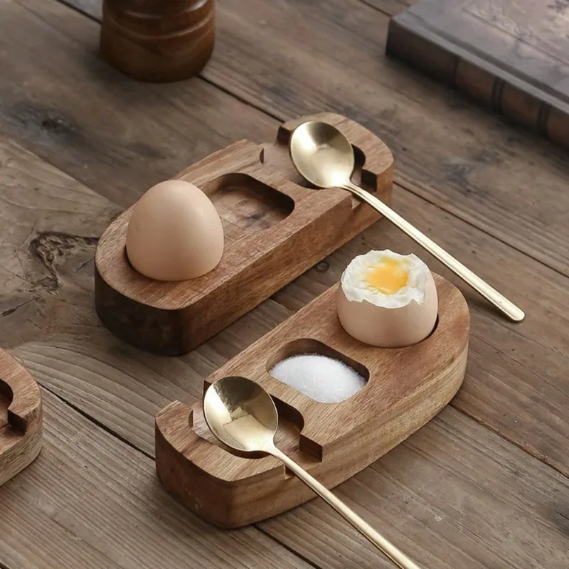 Bandeja de almacenamiento de huevos de madera hecha a mano, portavasos perforado con diseño minimalista para exhibición de mesa de comedor y encimera de cocina