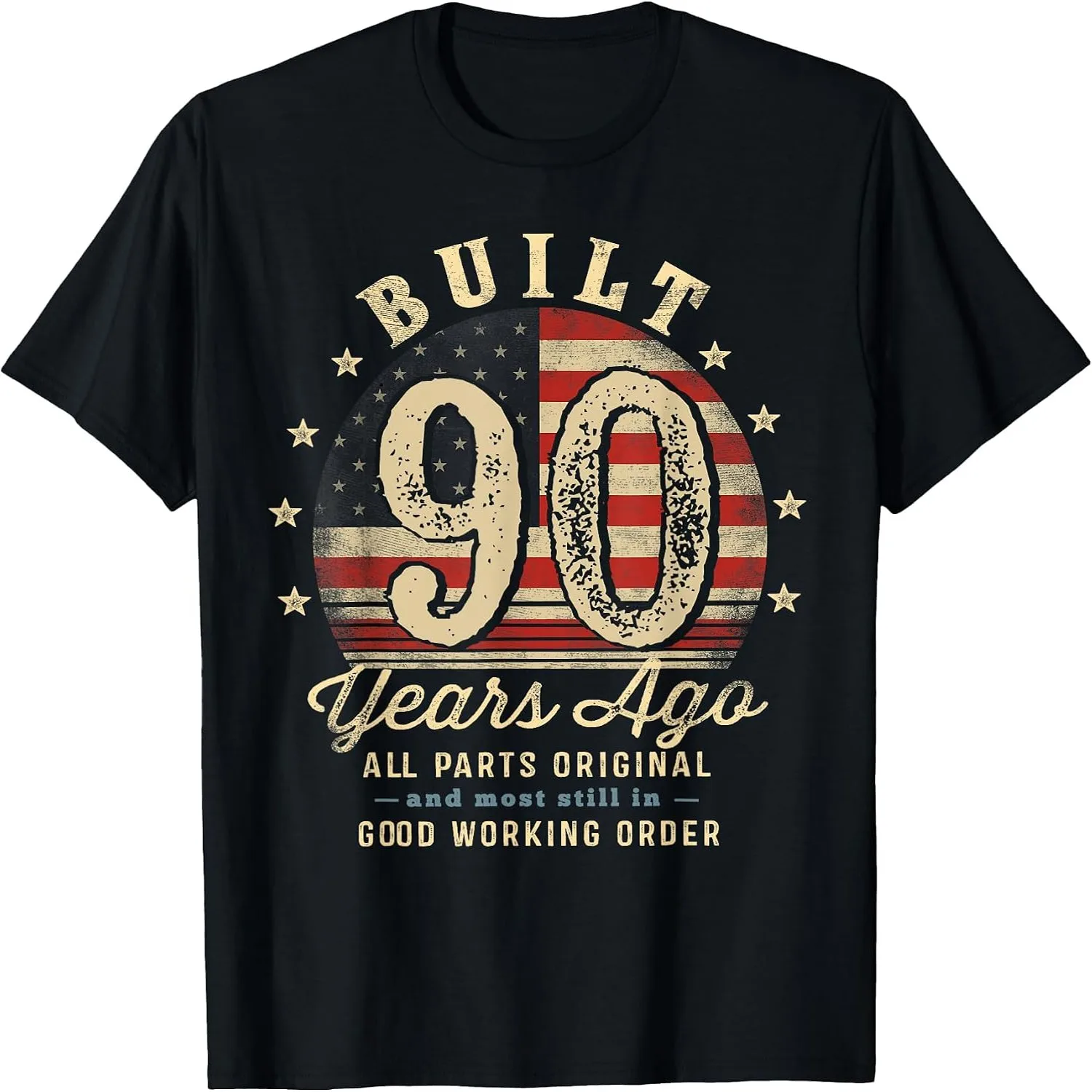 Built 90 Years Ago Funny 90th Birthday USA Flag T-Shirt