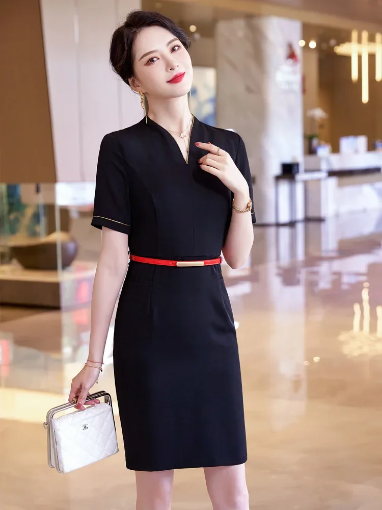 جودة المهن اللباس سيدة الصيف قصيرة الأكمام العمل موحدة المطار فندق مكتب الاستقبال مضيفة صالون تجميل ملابس العمل