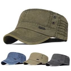 Four Seasons Washed Cotton Flat Caps Men Women Military cap Unique Design Vintage Flat Top Hat