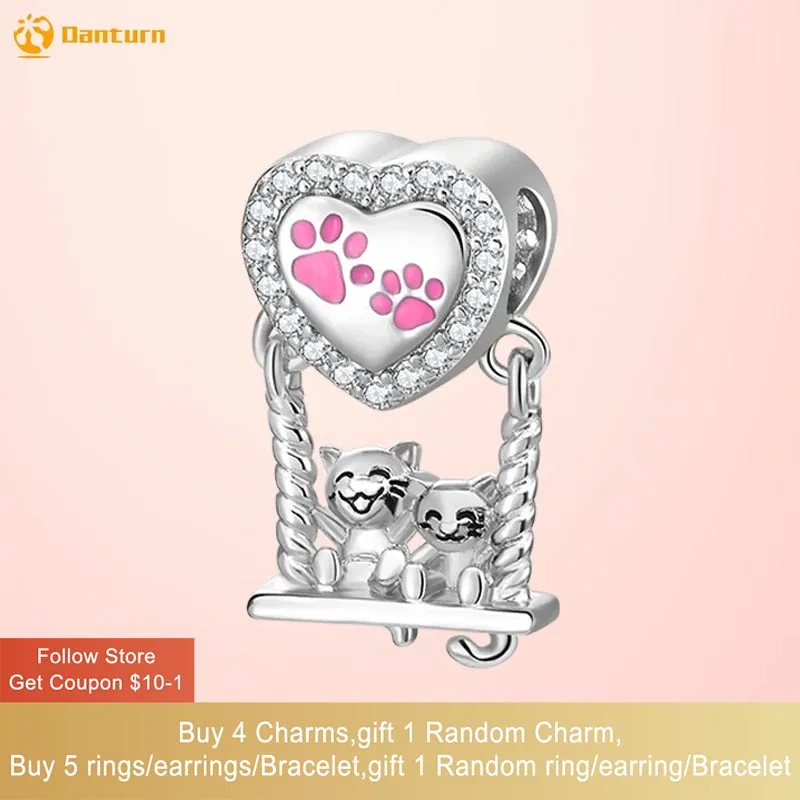 

Danturn 925 Sterling Silver Beads Kittens and Puppies Swinging Charm fit Snake Chain Bracelets Fashion Women Jewelry Making