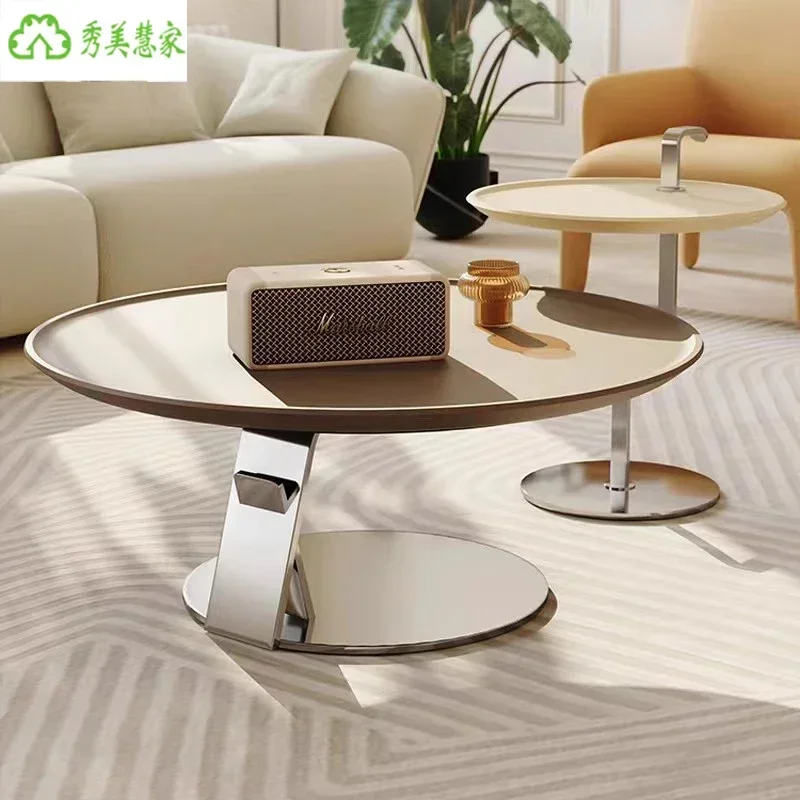 

Italian Minimalist Retro round Coffee Table Balcony Stainless Steel Small Apartment Living Room Mini Home Modern Designer