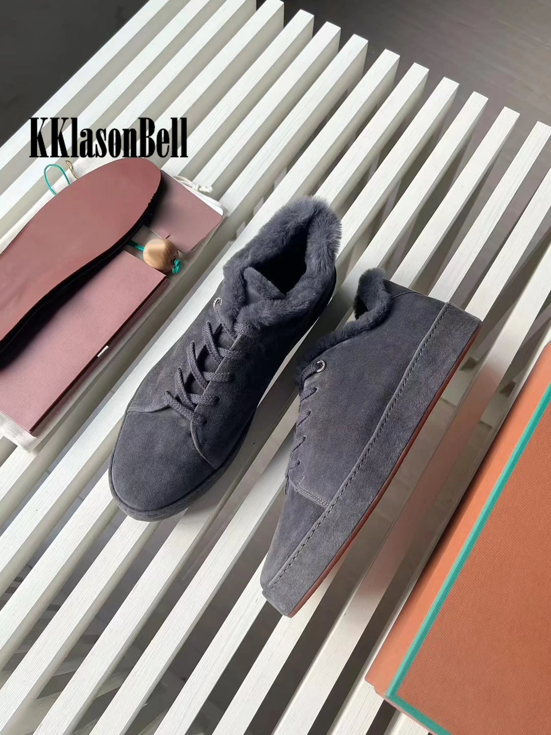 11.13 KKlasonBell fodera in lana scarpe vulcanizzate tenere al caldo comode scarpe Casual stringate in pelle scamosciata di mucca da uomo