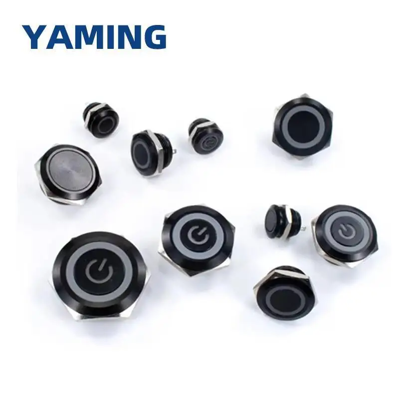 Picture 4: Black Metal Push Button Ultra Short For Narrow Space Reset Momentary Touch Switch Waterproof 16/19/22/25/30mm