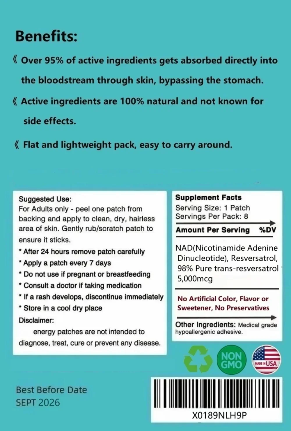 Patches Transdermicos NAD Plus 32 Patches ( Fornecimento de 30 Dias), Fornecimento de 1 Mês