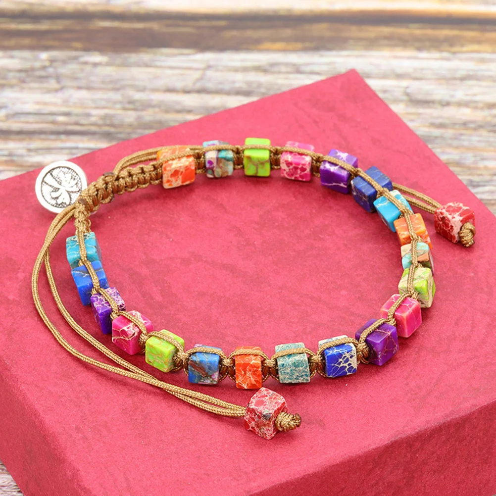 

1pc Colorful Seven Chakras High-Grade Crystal Stone Energy Bangle Decoration Sturdy Wrist Chain Beads Hand Chain Elegant Chic