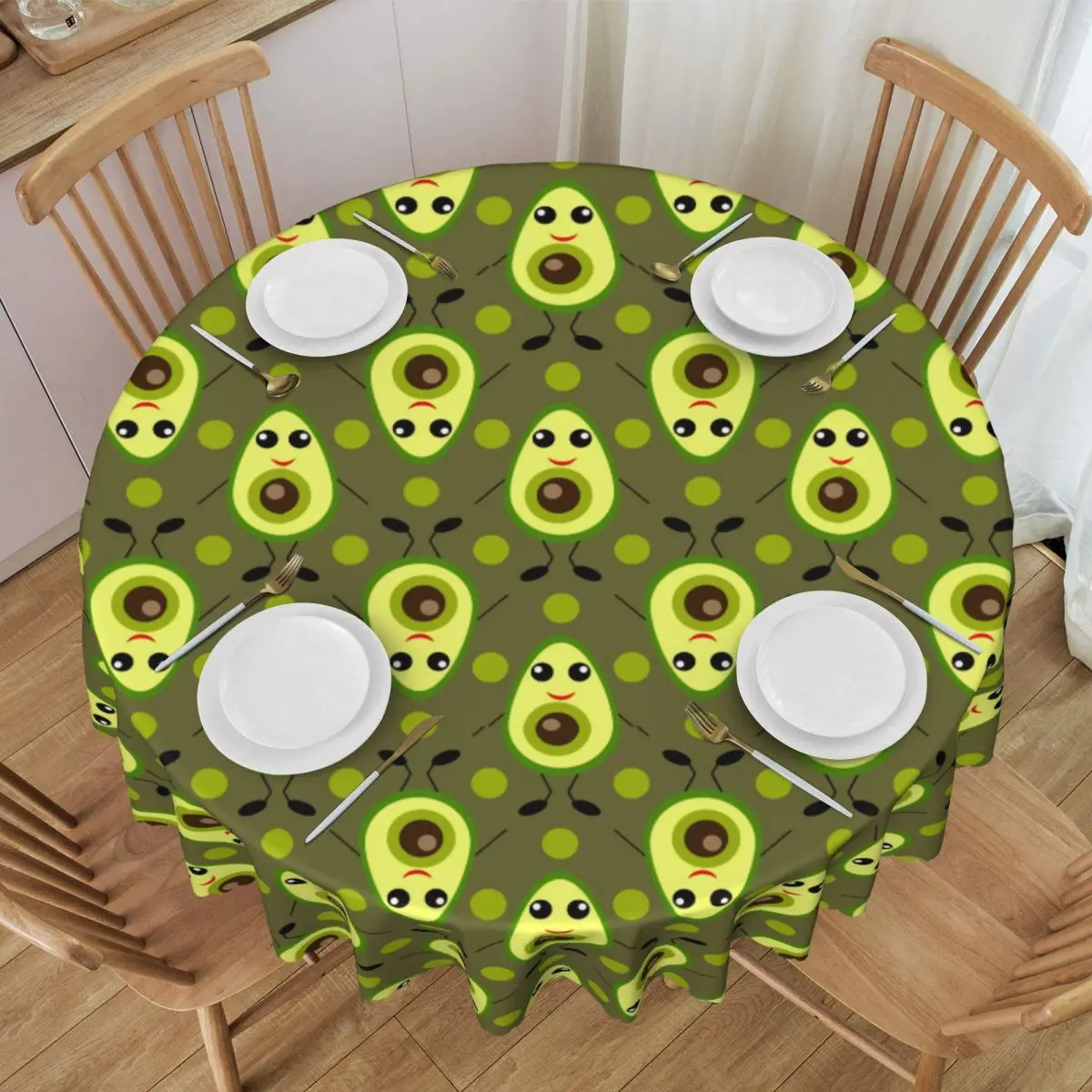 Customized Round Cute Avocado Cartoon Pattern Tablecloth 60 inch Kitchen Dinning Table Cloth Spillproof Table Covers