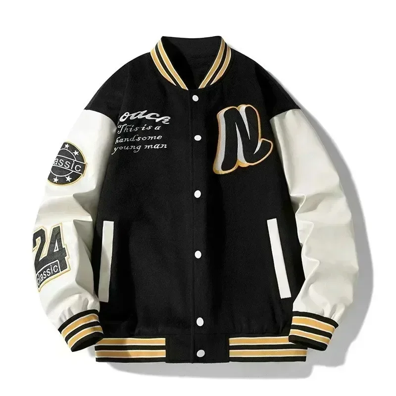 American Trend Stitching Baseball Uniform Youth Embroidered Loose Jacket for Men Letter Striped Collar Windproof Couple Outfit