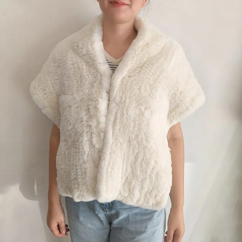 2026 Luxury Warm Women Real Rex Rabbit Fur Shawl Fashion High Quality Thick Knitted Genuine Fur Wrap Winter Thicken Poncho