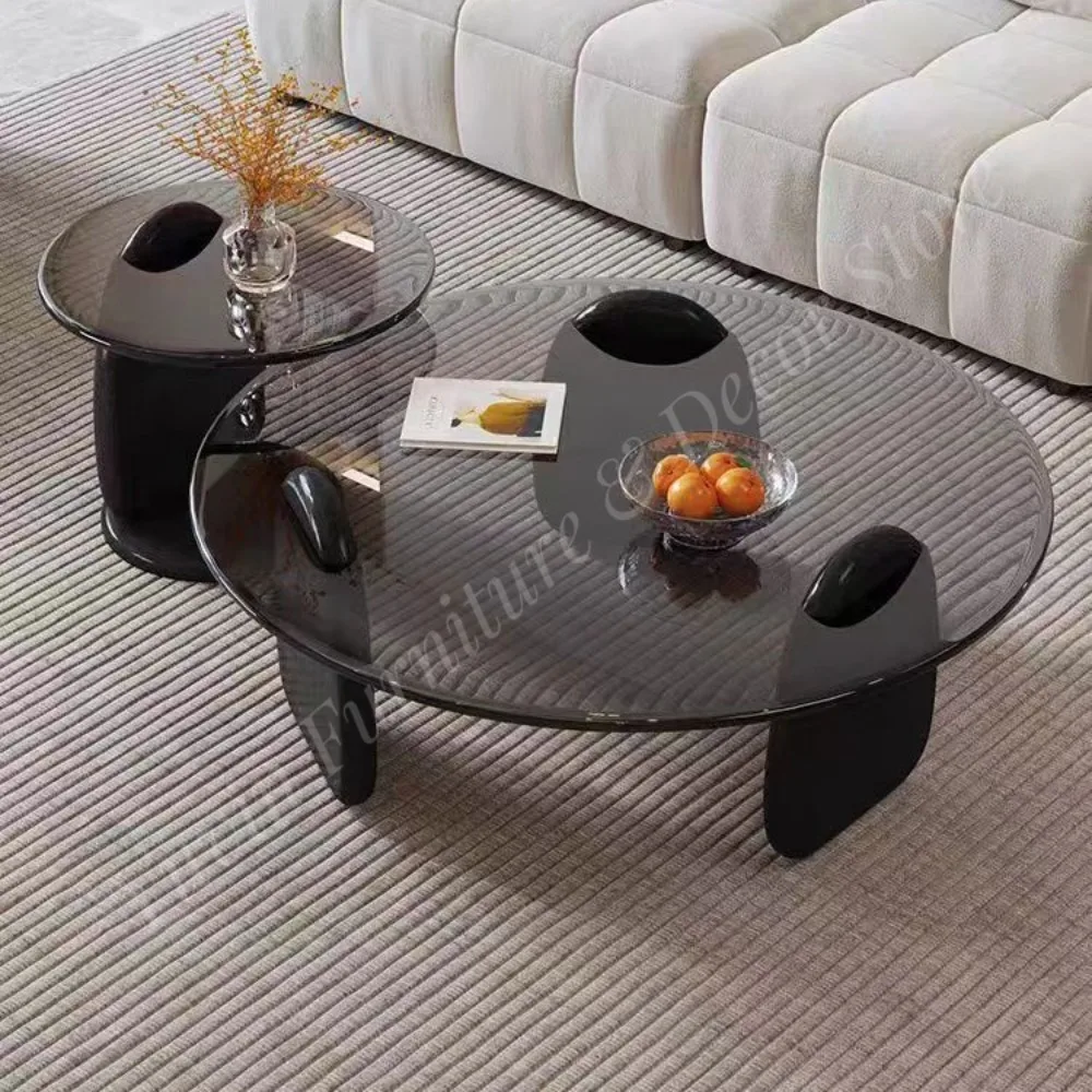 China Factory Cheap Black Modern Coffee Table Glass Coffee Table Round Coffee Table Living Room
