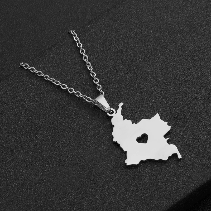 Stainless Steel Colombian Map Flag Pendant Necklaces Gold Silver Color Country Men Women Map Jewelry Gift