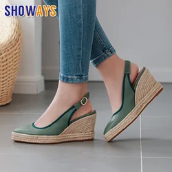 Espadrillas da donna di grandi dimensioni Sandali con zeppa Bianco Blu Tacco alto Office Party Piattaforma estiva Punta a punta Lady Pescatore Slingback