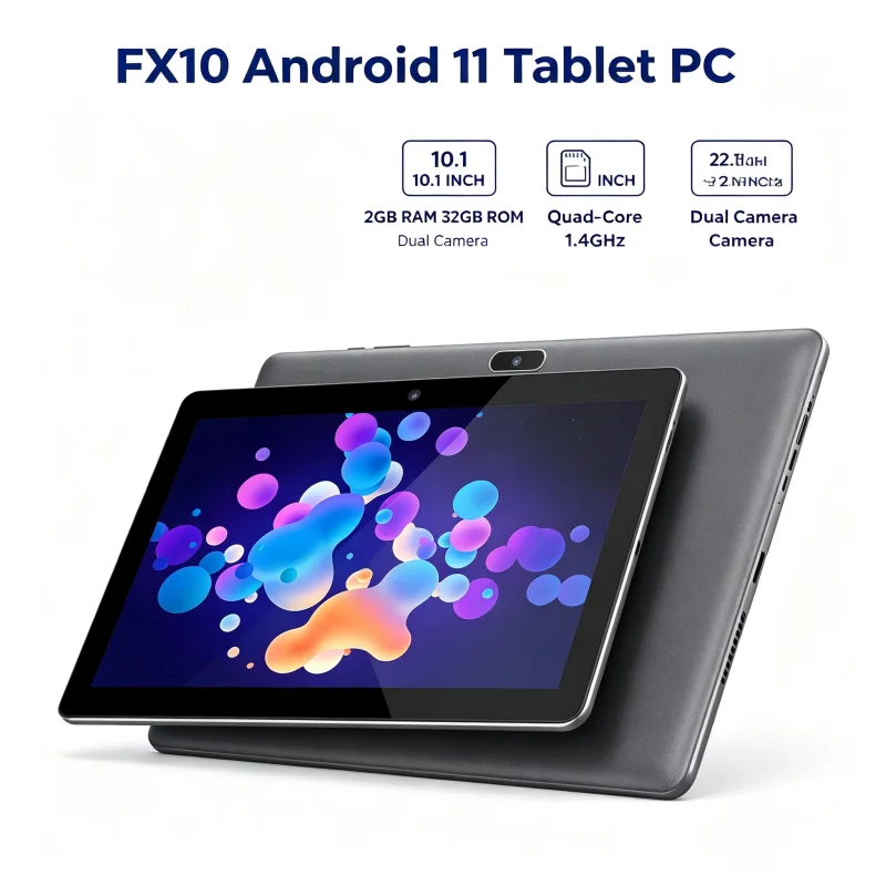 10.1인치 A1 안드로이드 11 태블릿 PC, 2GB RAM, 32GB ROM, FX10, Type-C, CPU: Allwinner A133 쿼드 코어 1.4GHz, 해상도: 1280 x 800, IPS HD.