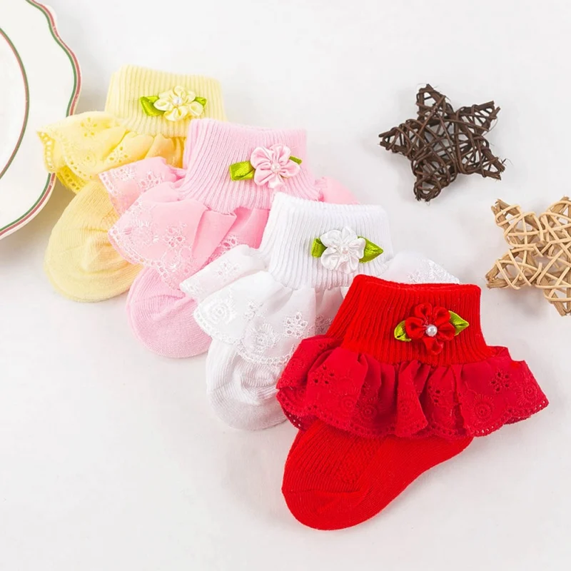 Bobora Bow Lace Baby Socks Newborn Cotton Braethable Floor Socks Cute Princess Style Toddler Short Socken