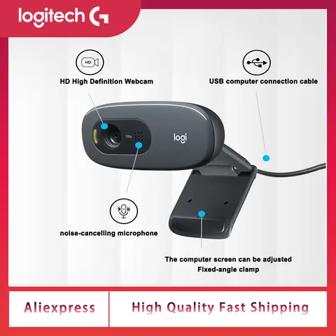 Logitech C270 HD Webcam, 720p, Widescreen HD Video Calling, Light Correction, Noise-Reducing Mic, Works with Zoom, PC/Mac/Laptop