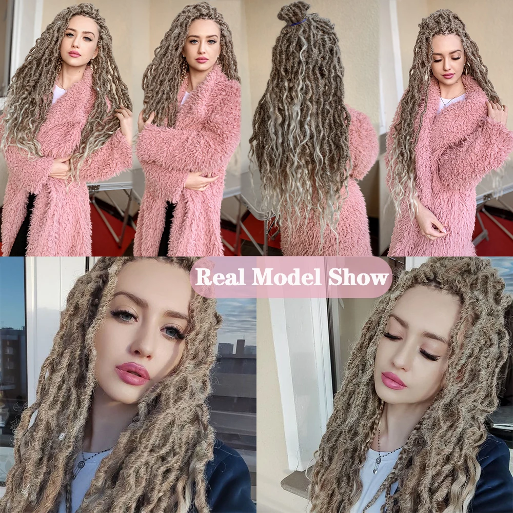 Goddess Faux Locs With Curly End Synthetic Crochet Braids Hair Extensions For Women Ombre Brown Color Messy Dreadlocks X-TRESS