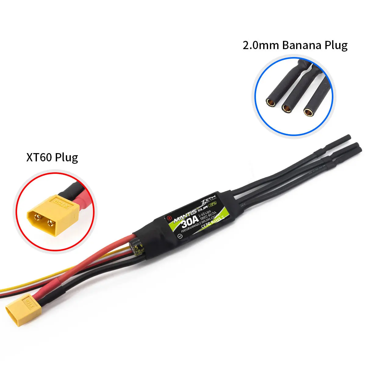 ZTW Mantis Slim G2 20A/30A ESC 2-4S SBEC 5V/3A Bidirectionele Snelheidsregelaar voor RC Vliegtuig Vaste vleugel Indoor F3P 3D/4D Vliegen