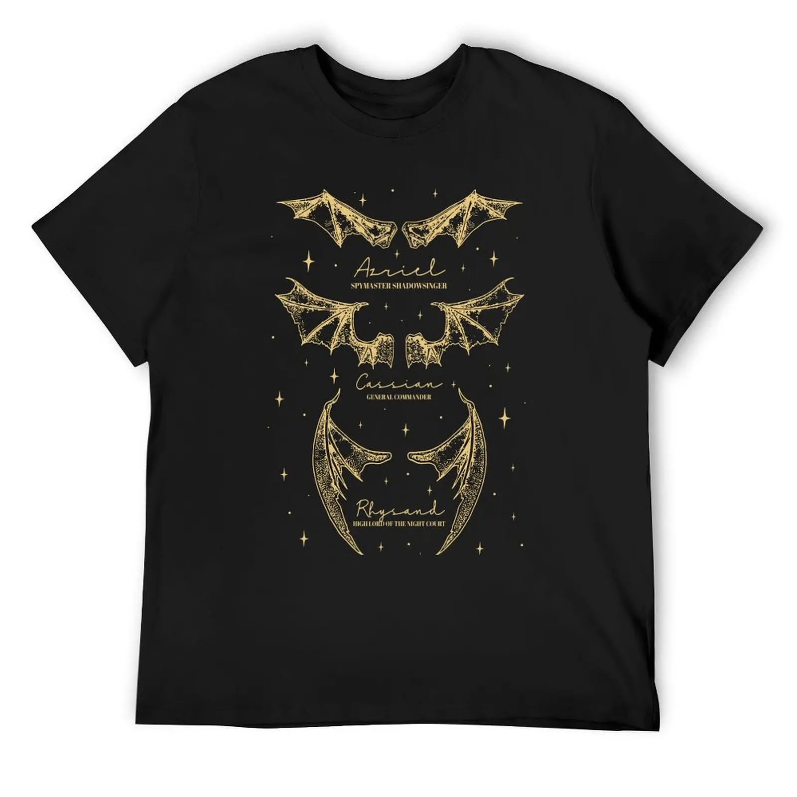 Golden Bat Boys ACOTAR Bookish wings design Rhysand Cassian Azriel T-Shirt Blouse for a boy mens shirts graphic tee