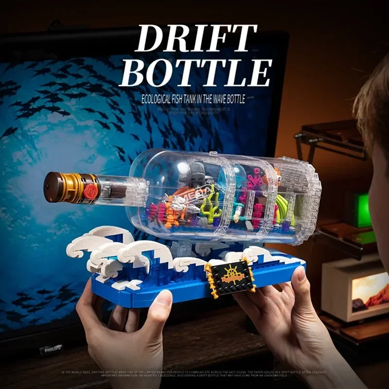

Children's Drifting Bottle Ecological Fish Tank Wave Assembly Building Blocks Toy Boy Ornament Birthday Gift