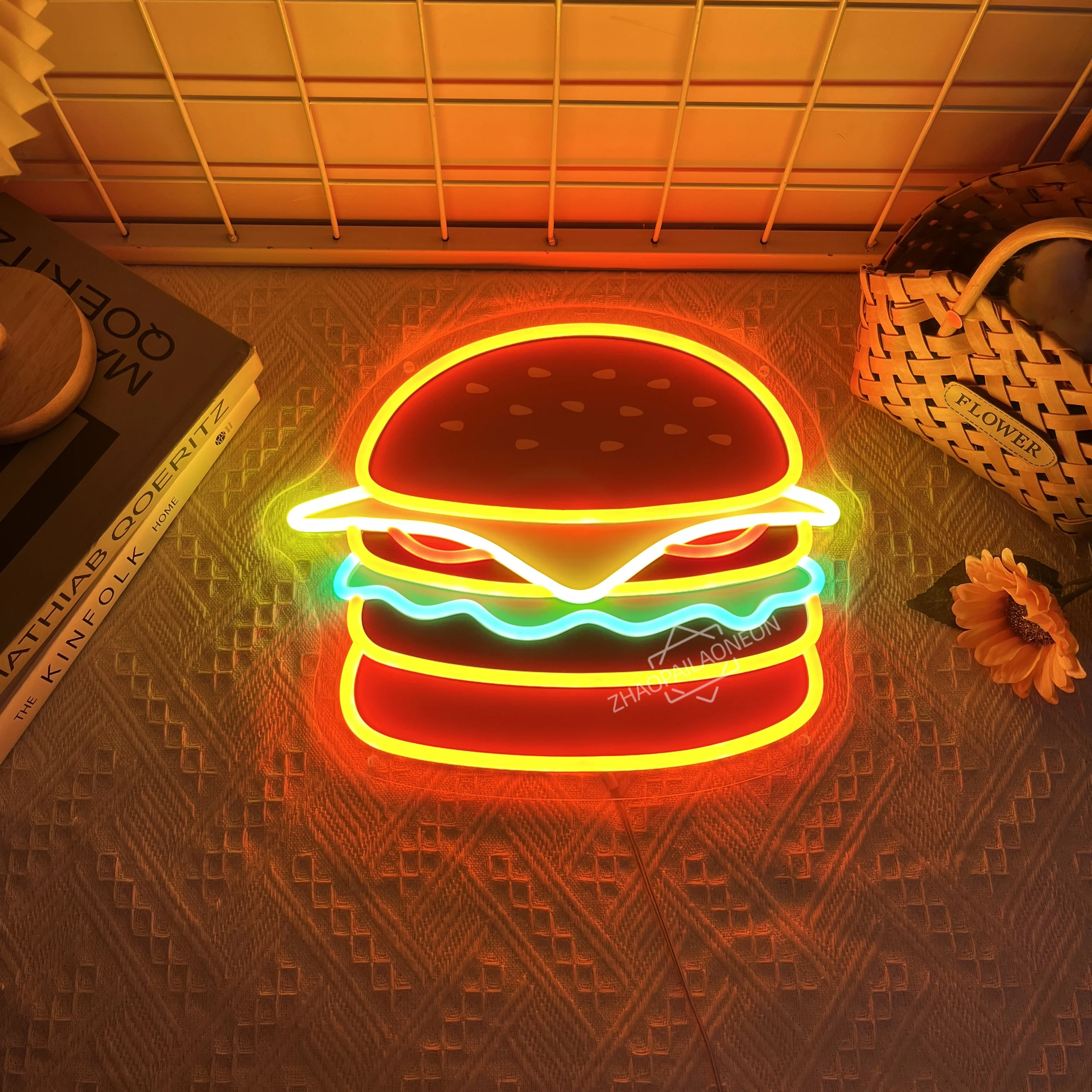 Hamburger Neon Sign Wall Decor Hamburg  Light up Delicious Food Hamburg LED Lamp Business Fast Food Shop Restaurant Decoration - view 2