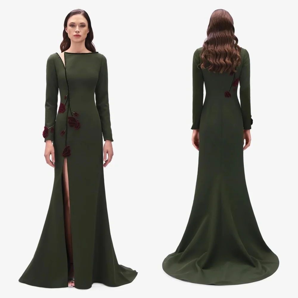 

Customized Jersey Applique O-Neck Trumpet Long Dresses Bespoke Occasion Classic Retro High Quality Evening Elegant Party Dress