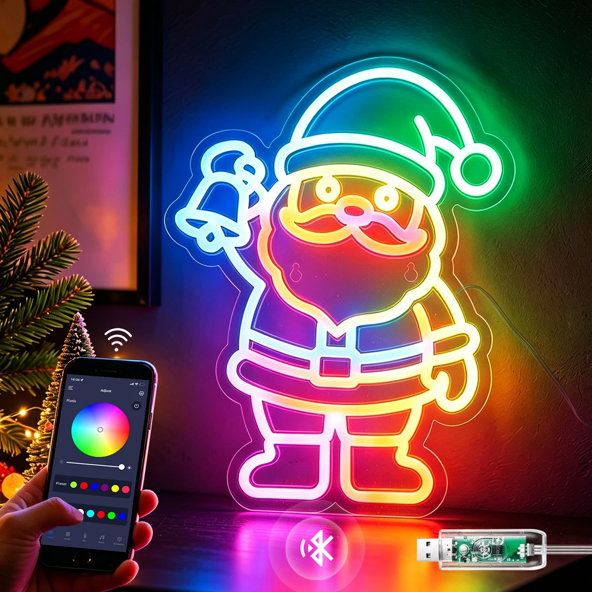 RGB Santa Snowma Neon Sign USB Bluetooth APP Dimmable LED Neon Light Merry Christmas Wall Decoration Xmas Home Party Decor Lamp
