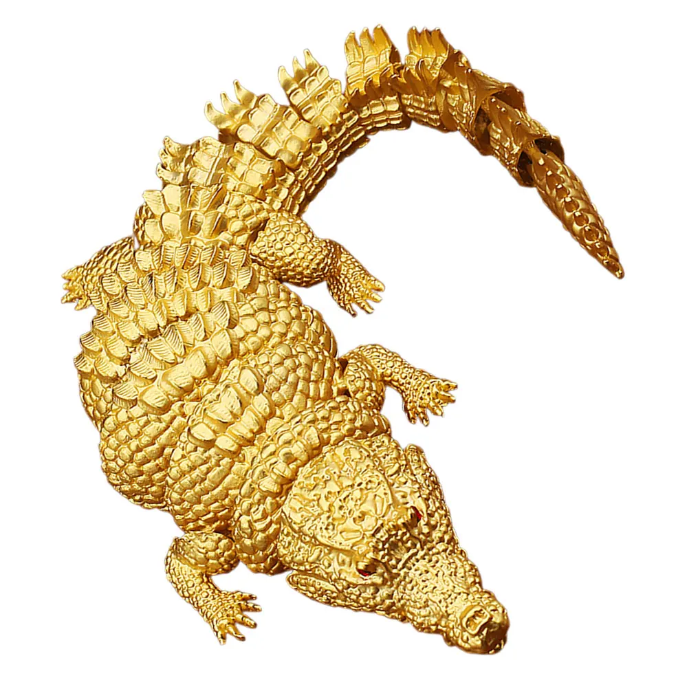

Golden Crocodile Figurine Movable Joint Brass Alligator Statue Decorative Desktop Ornament Retro HomeDecoration Piece