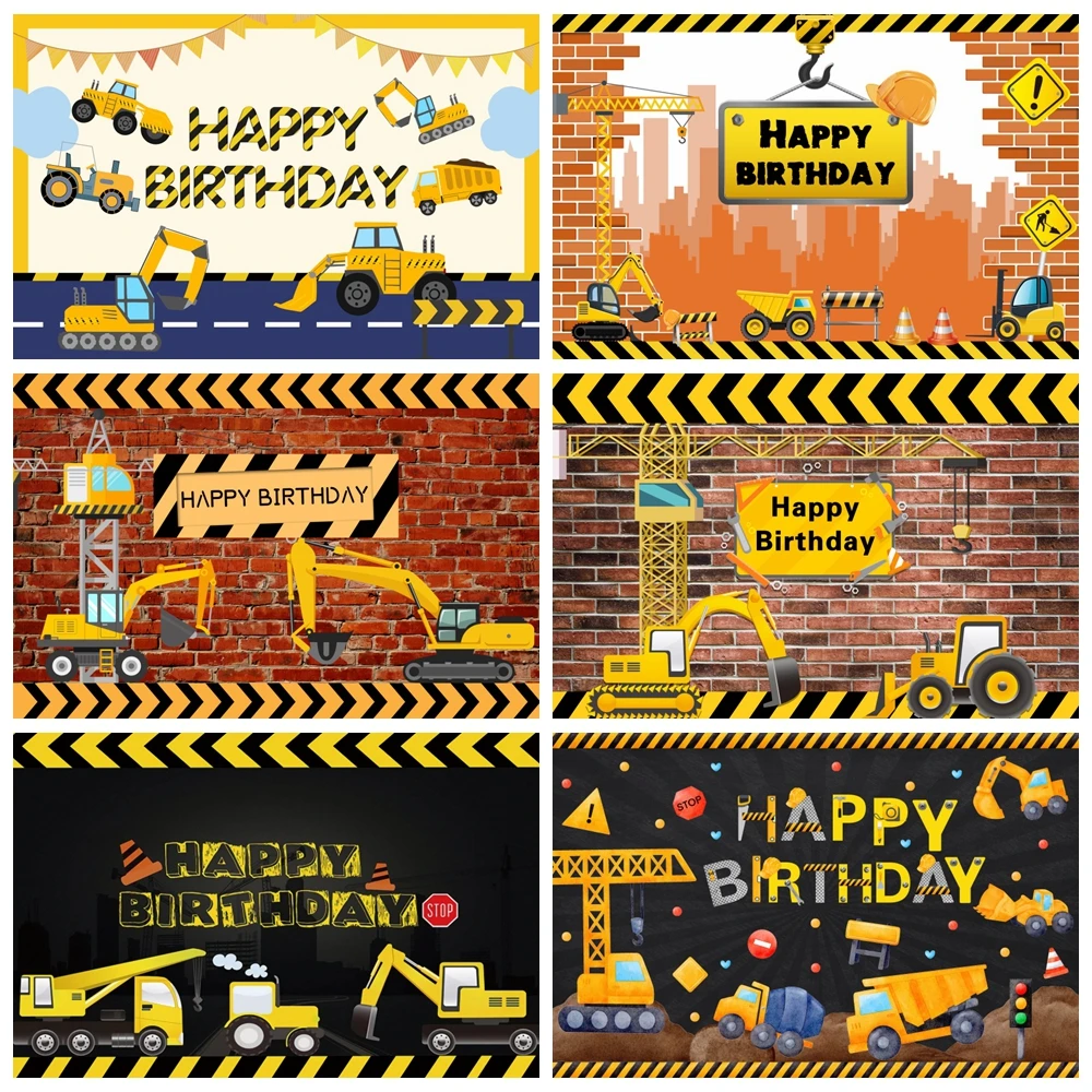 

Construction Team Backdrop Photographic Baby Birthday Party Decor Excavator Car Traffic Background Photography Photo Studio Prop