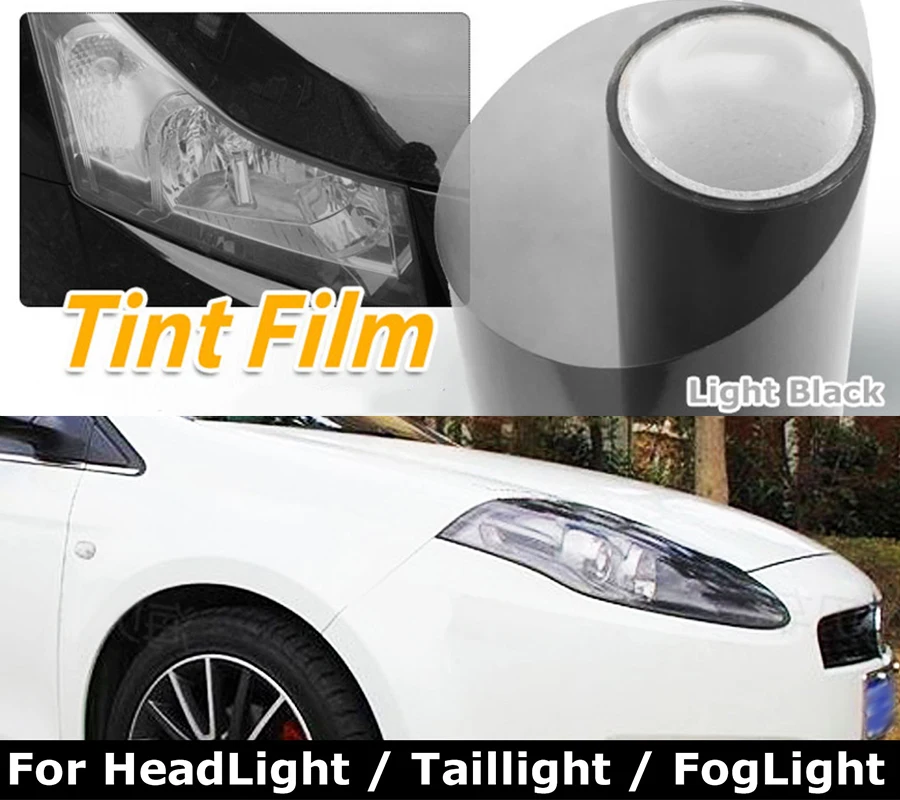 

30cmx120cm Light Black Tint Film Lens Vinyl Wrap Sticker For Car Auto Headlight Taillight Fog Light 12"x48"