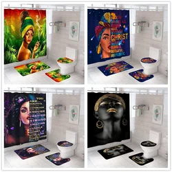 African Black Woman Print Shower Curtain Set Non-Slip Bath Mat Rugs Luxury American Girl Polyester Machine Wash Bathroom Decor