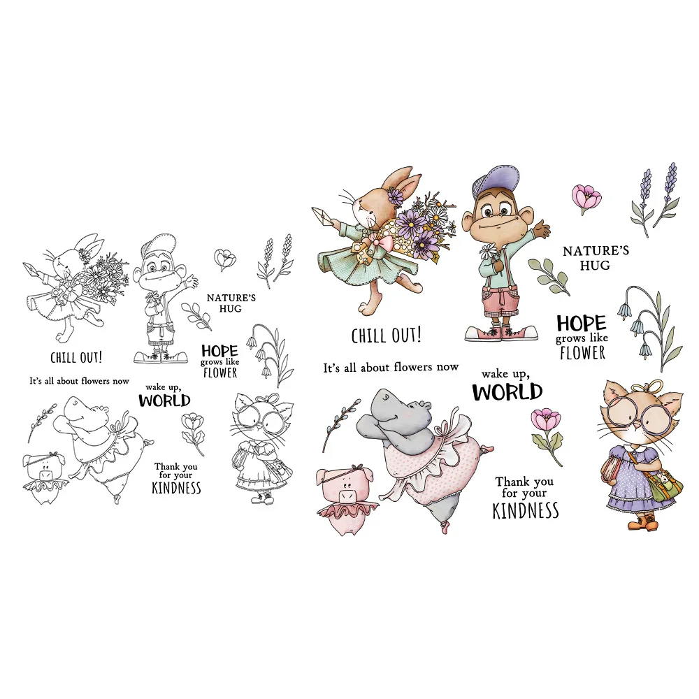 Mangocraft Spring Flowers & Cute Animals Clear Stamp DIY Scrapbooking Supplies Silicone Stamp For Card Making Albums Craft Decor
