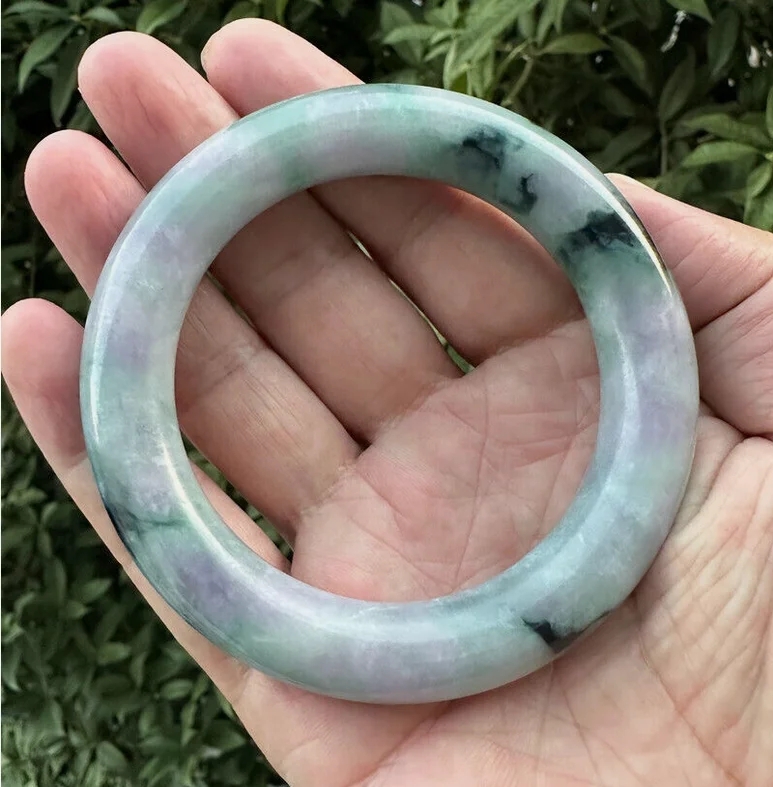 Round rod Natural Grade AAA Icy Green Lavender Jade jadeite bracelet Bangle 58mm