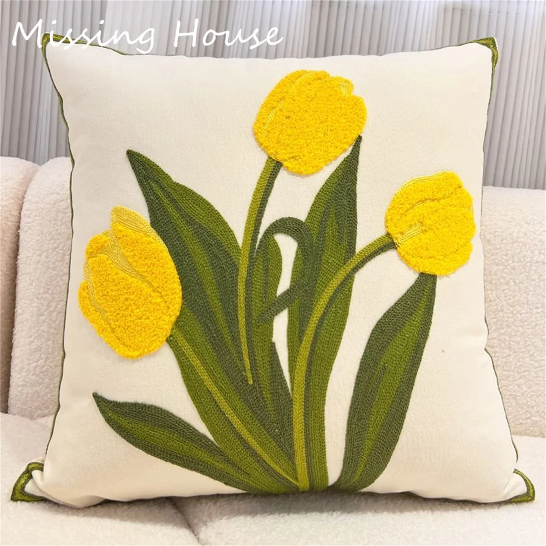 Retro Tulips Orchid flower Embroidered Pillowcase Cushion Cover Morden Casual Cotton Case Sofa Bedroom Decro 45x45cm