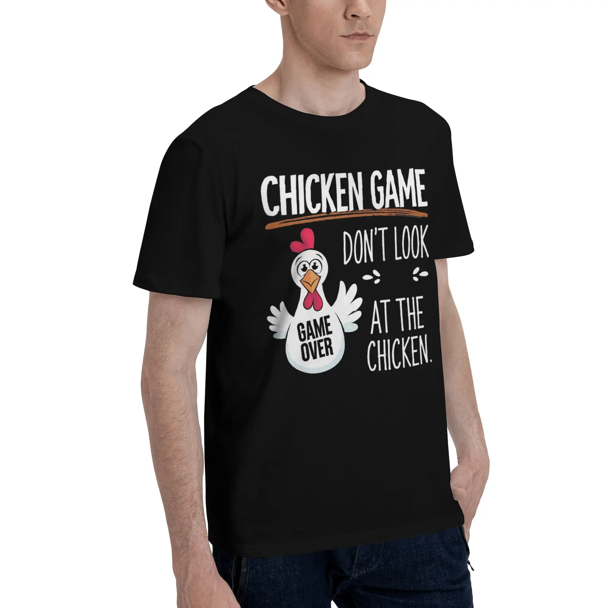 Men Women Chicken Game Dont Look At The Chicken T Shirt Cotton Graphic Printing T-Shirt  Clothing Outfits