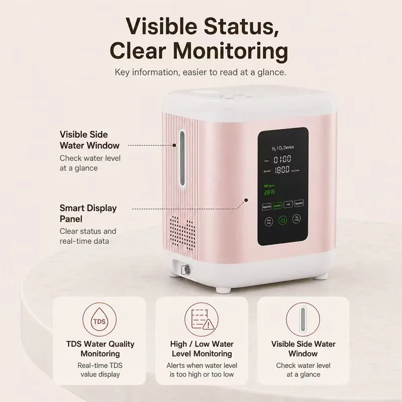 Hydrogen Inhalation Machine 99.99% Portable Purity Dual Outlet Hydrogen Oxygen Generator Spe Pem Tech Water Electrolysis Ionizer