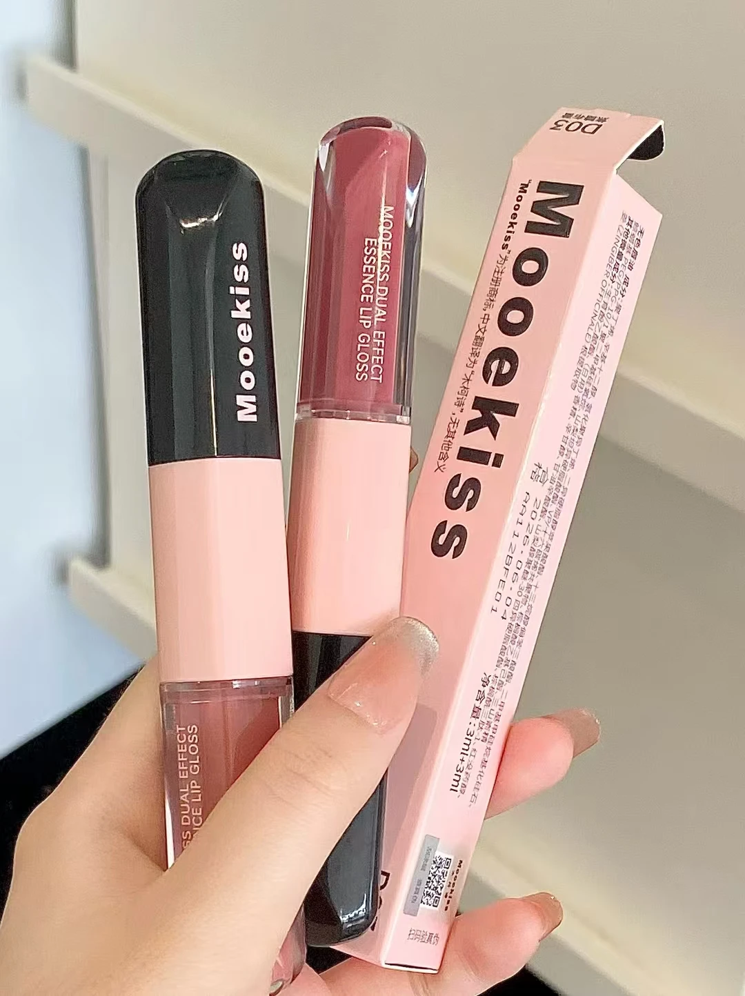 Mooekiss Double-headed Lipstick Long-lasting Non-stick Cup Film-forming Mirror Lip Glaze Liquid Lipstick Beauty Lip Gloss 3.2g