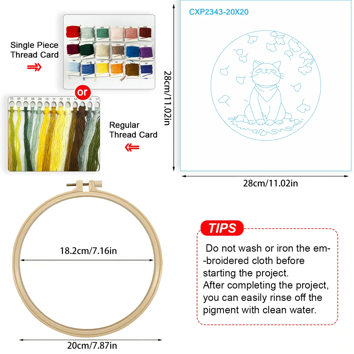 1 Stück 20X20CM/15X15CM 7,87/6,3 Zoll Katzen-Stickerei-Starter-Kit DIY-Kit DIY-Stickerei-Set Handarbeiten Malerei Nadelkunst – Detail 5