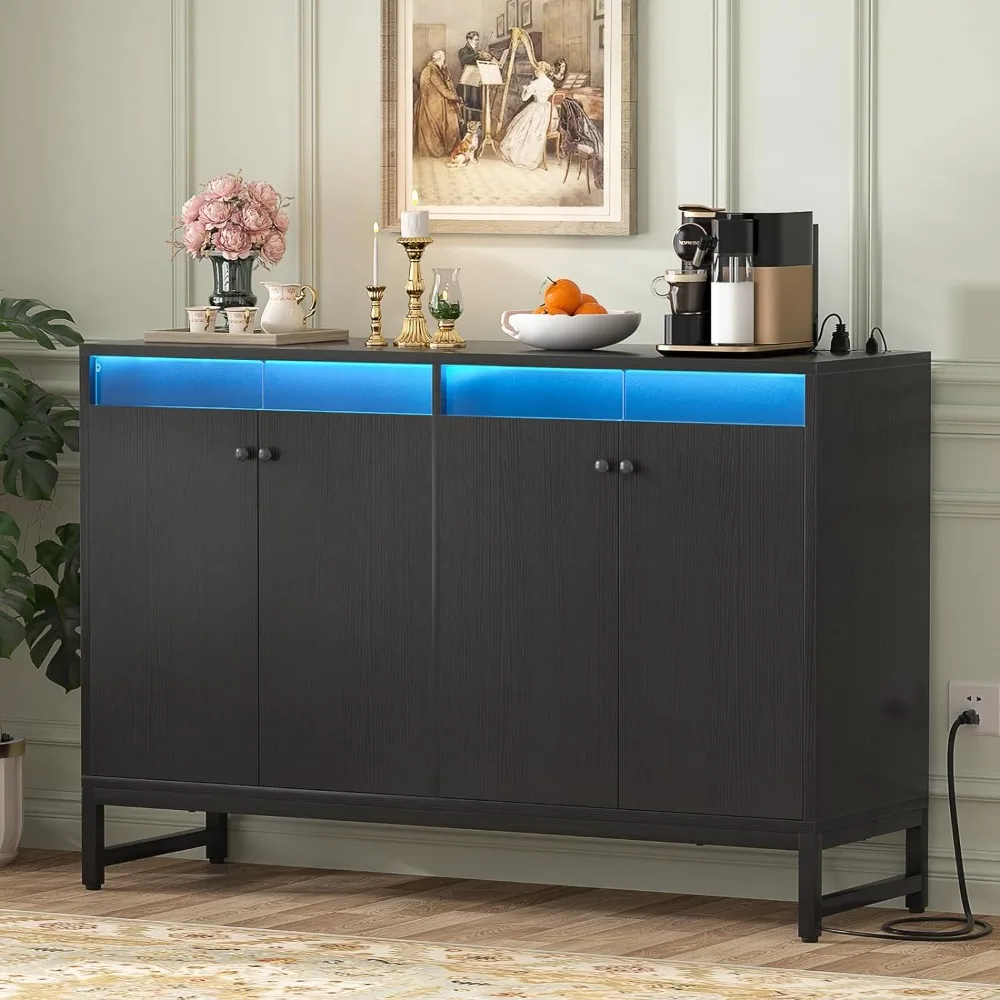 

Aheaplus Sideboard Buffet Cabinet with Power Outlet, Kitchen Storage Cabinet with LED Light & Doors, Accent Cabinet Cupboard