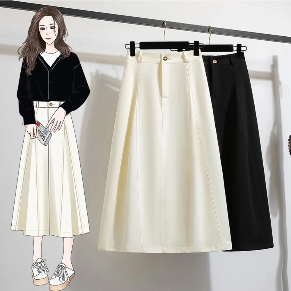 

Casual vintage High Waist Chic solid Ruched Skirts Korean Fashion office lady Basics summer Plus Size Clothing